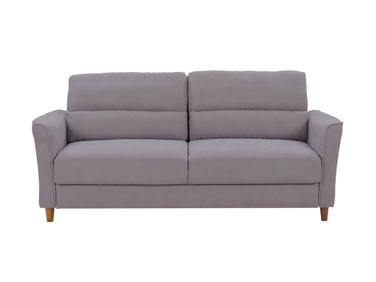 Light grey 3-seater sofa with plush cushions, wooden legs, and soft fabric upholstery. Ideal for modern living rooms, this stylish couch offers comfort and elegance, perfect for family gatherings or relaxation.