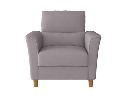 Gray 2-seater loveseat and chair set with plush cushions, sleek wooden legs, and soft linen upholstery. Ideal for modern living rooms, this sofa set offers comfort and style with its minimalist design and neutral tones.