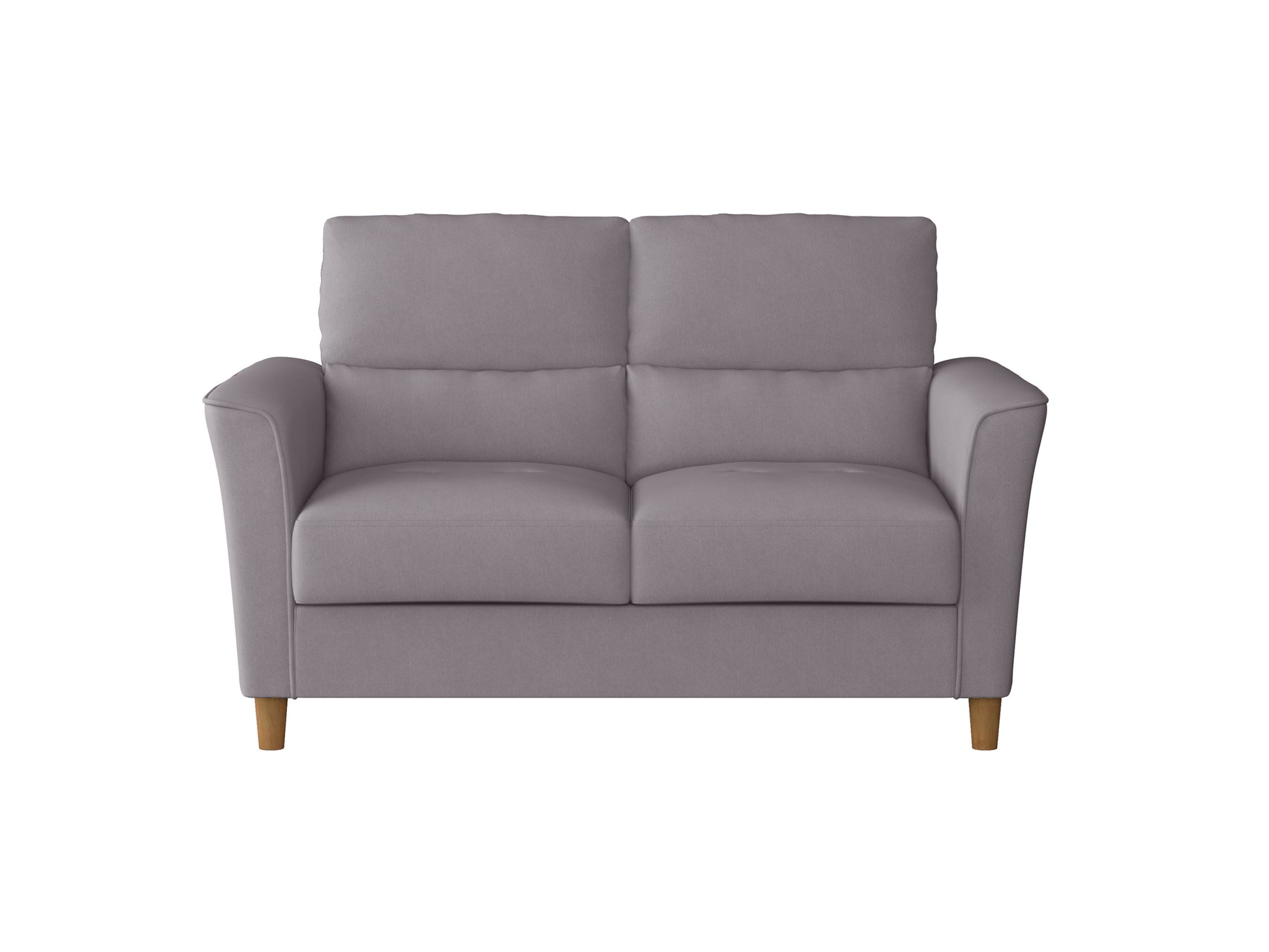 Gray 2-seater loveseat and chair set with plush cushions, sleek wooden legs, and soft linen upholstery. Ideal for modern living rooms, this sofa set offers comfort and style with its minimalist design and neutral tones.