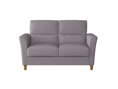 Gray 2-seater loveseat and chair set with plush cushions, sleek wooden legs, and soft linen upholstery. Ideal for modern living rooms, this sofa set offers comfort and style with its minimalist design and neutral tones.