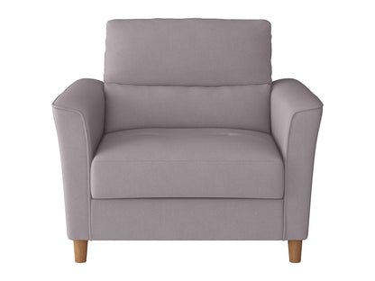 Modern three-piece living room set with grey fabric upholstery, sleek wooden legs, and minimalist design featuring a sofa, loveseat, and armchair. Ideal for contemporary home decor.