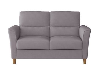 Gray 3-piece living room set featuring a modern sofa, loveseat, and armchair with tufted cushions, sleek wooden legs, and soft fabric upholstery. Perfect for contemporary home decor and comfortable seating.