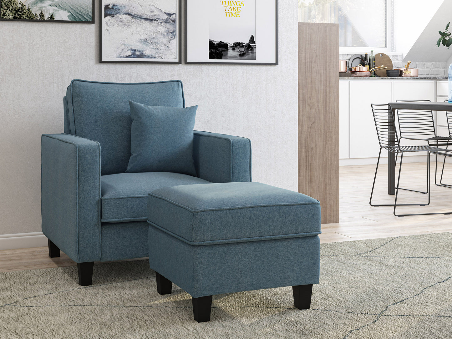 Georgia Fabric Ottoman, Blue