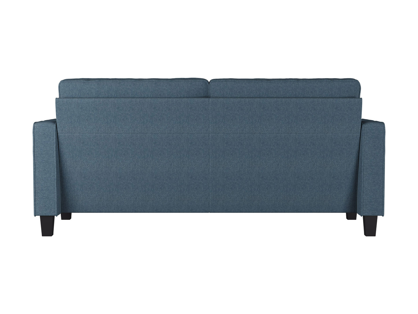 Blue 3-seater sofa with plush cushions, sleek wooden legs, and soft fabric upholstery. Ideal for modern living rooms, providing comfort and style.