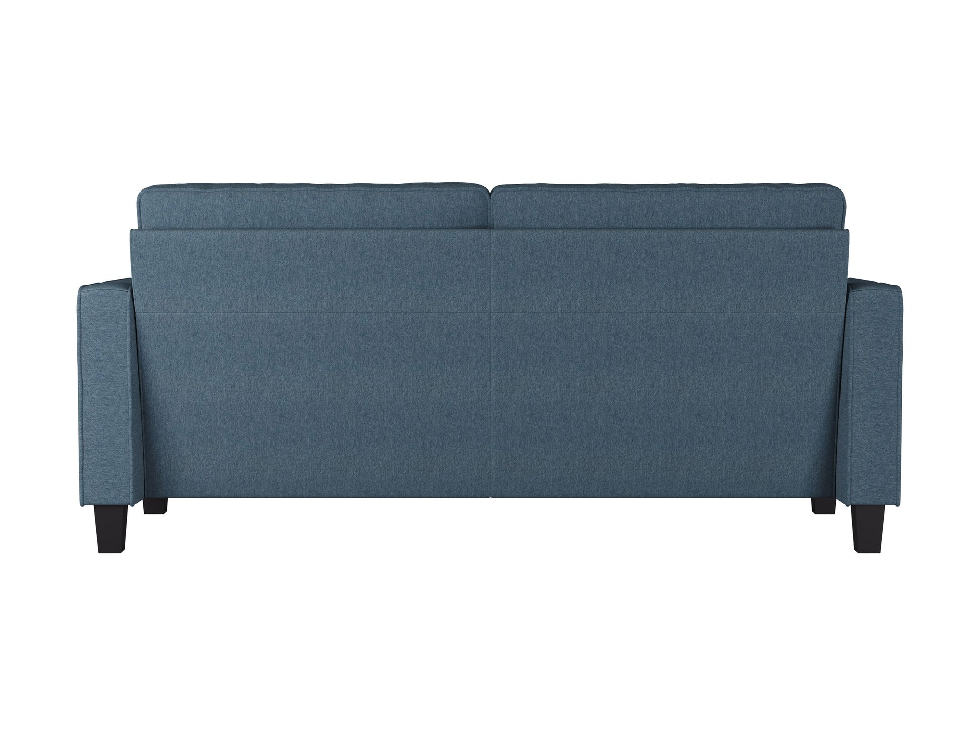 Blue 3-seater sofa with plush cushions, sleek wooden legs, and soft fabric upholstery. Ideal for modern living rooms, providing comfort and style.