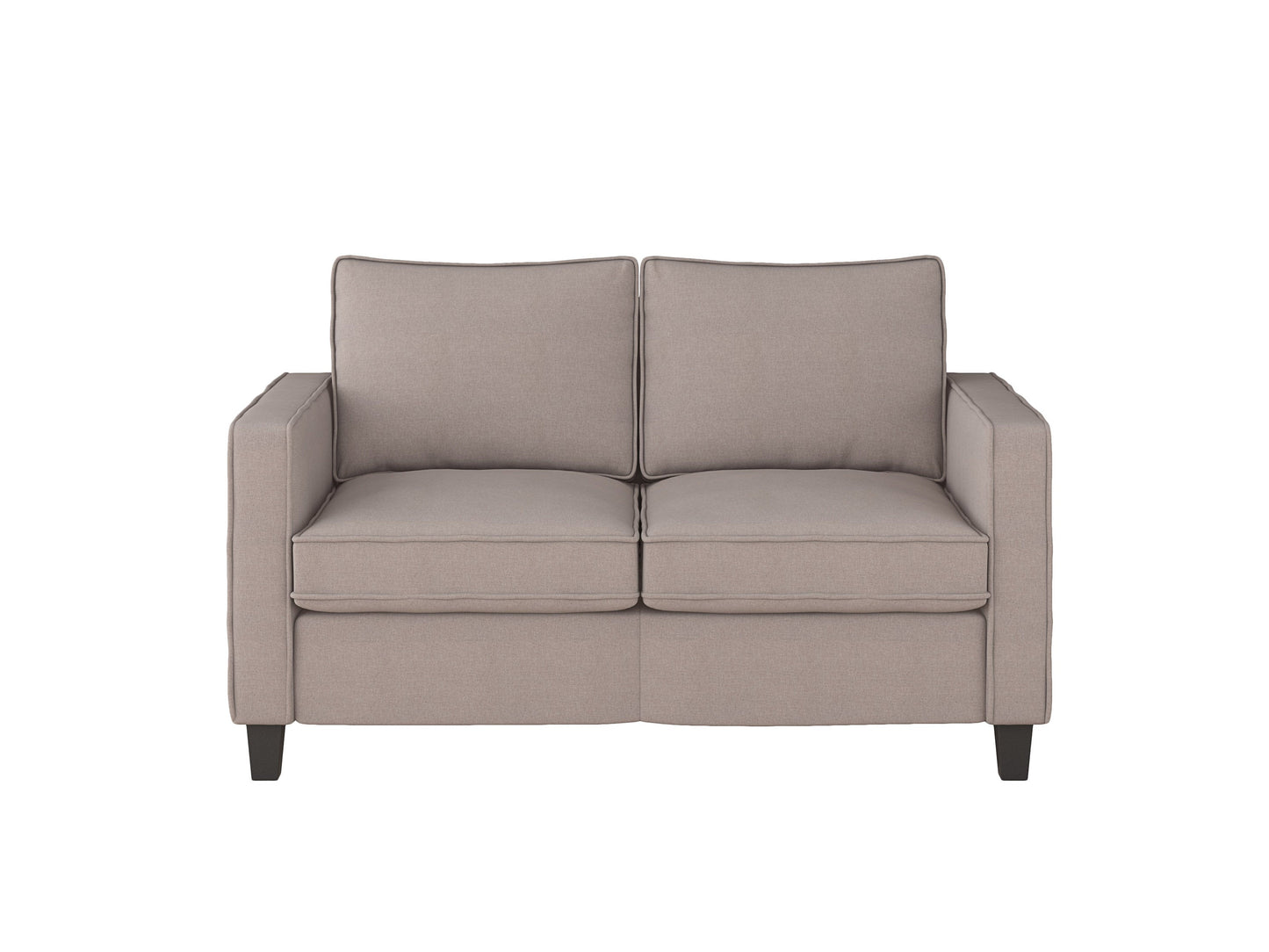 Taupe 2 seater loveseat and chair set with plush cushions, wooden legs, and modern design. Perfect for living rooms, offering comfort and style with durable fabric and neutral tones.