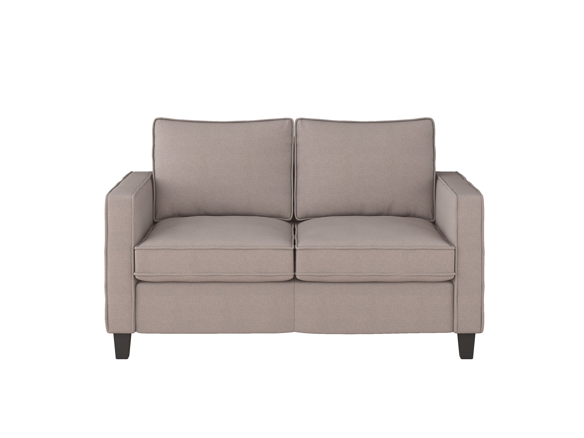 Taupe 2 seater loveseat and chair set with plush cushions, wooden legs, and modern design. Perfect for living rooms, offering comfort and style with durable fabric and neutral tones.