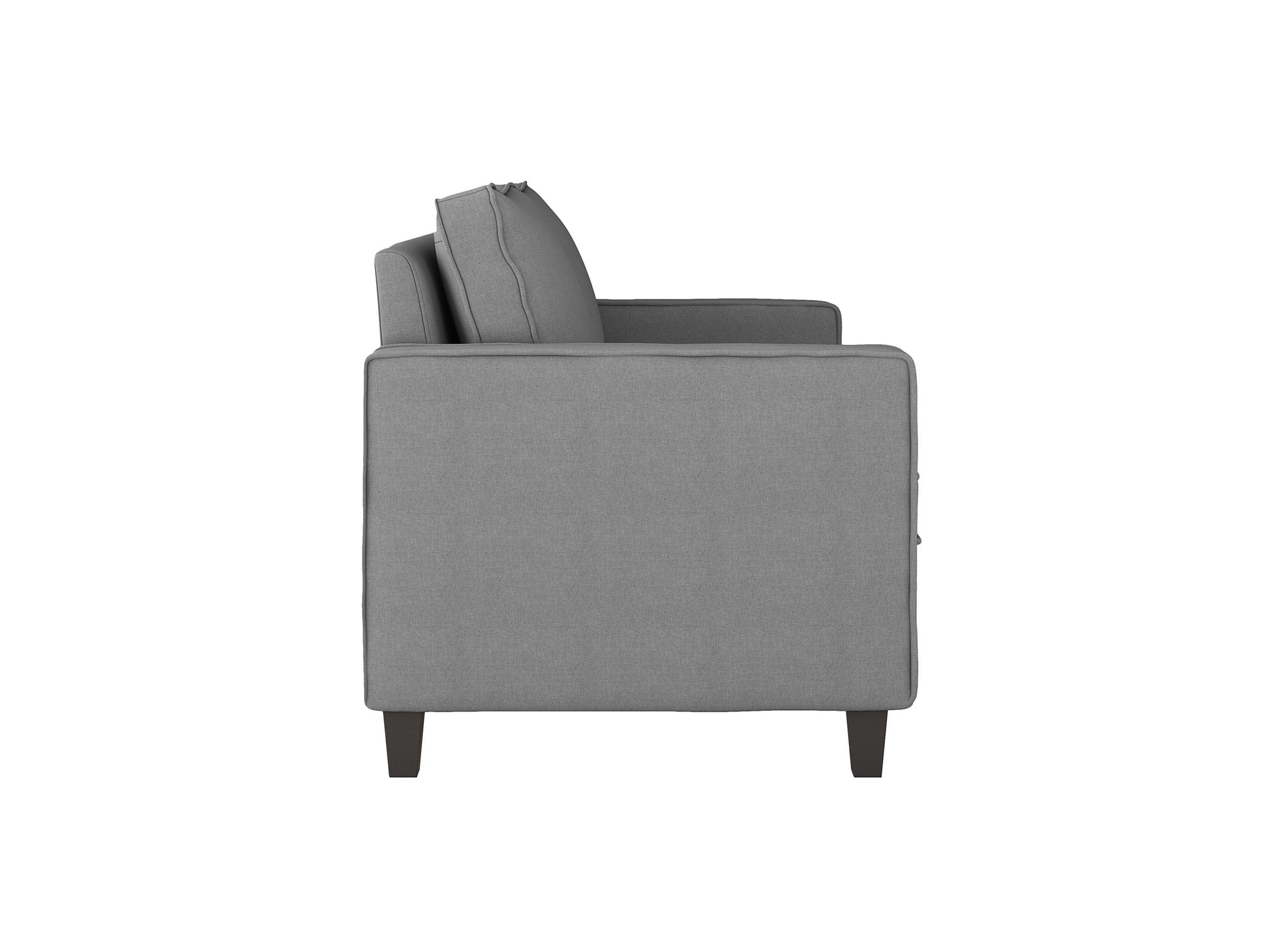 Modern 2-seater loveseat in grey fabric with plush cushions, wooden legs, and sleek armrests. Ideal for contemporary living rooms.