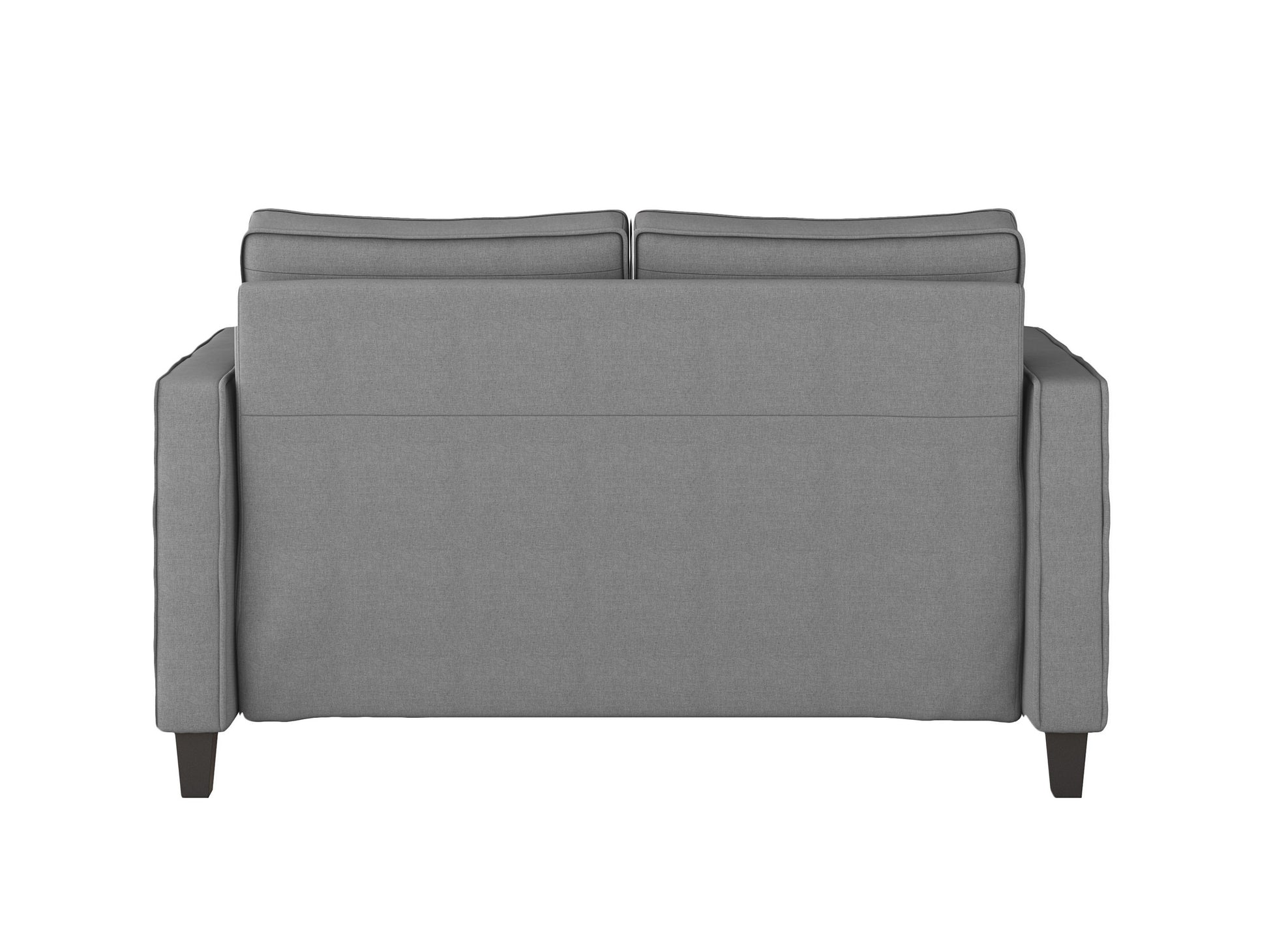 Modern 2-seater loveseat in grey fabric with plush cushions, wooden legs, and sleek armrests. Ideal for contemporary living rooms.