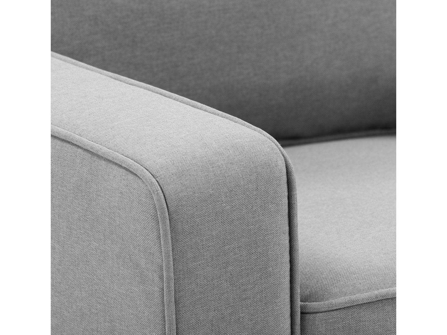 Light grey 3-seater sofa with plush cushions, wooden legs, and soft fabric upholstery. Ideal for modern living rooms, this stylish couch offers comfort and elegance, perfect for family gatherings or relaxation.