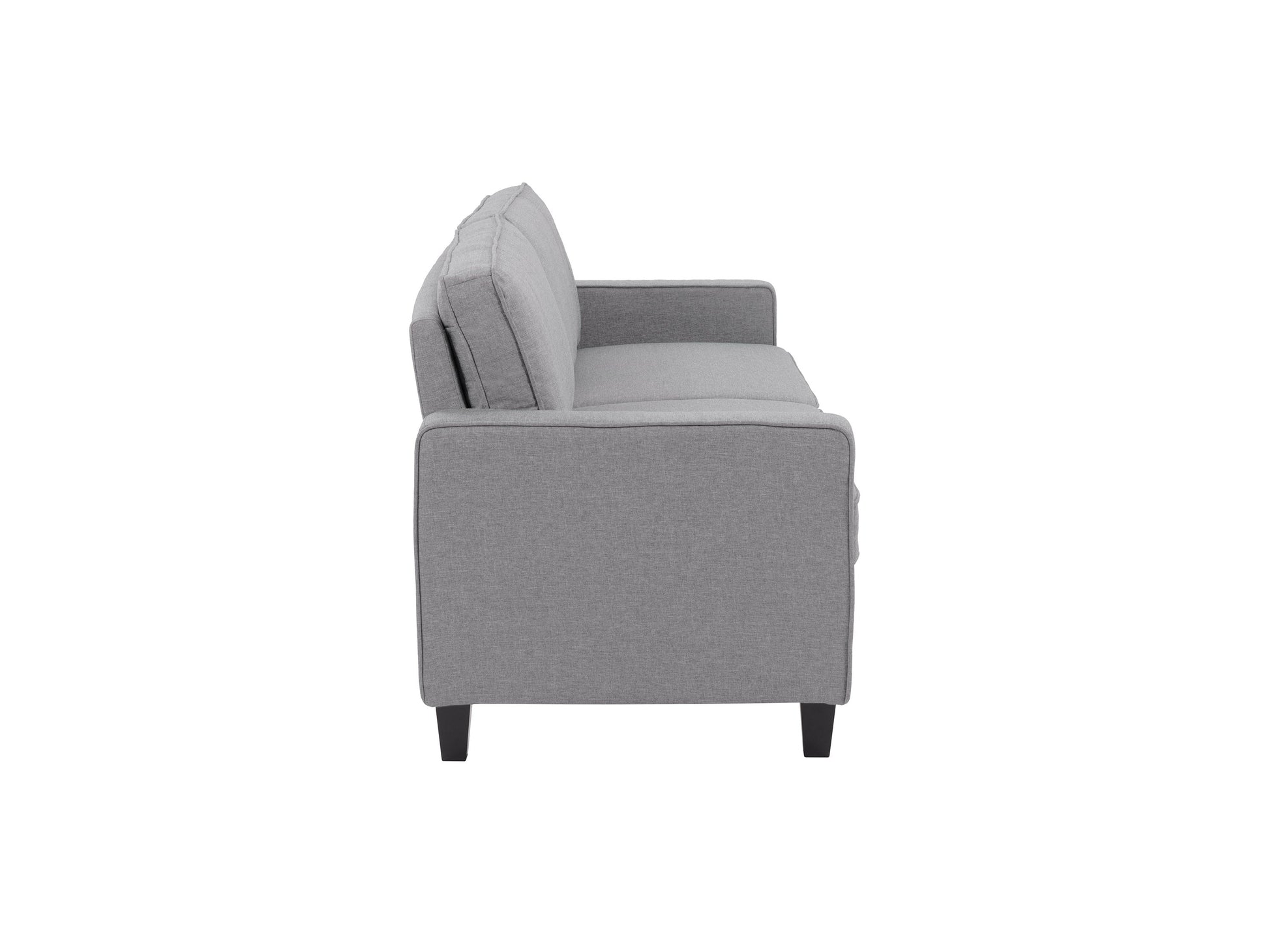 Light grey 3-seater sofa with plush cushions, wooden legs, and soft fabric upholstery. Ideal for modern living rooms, this stylish couch offers comfort and elegance, perfect for family gatherings or relaxation.