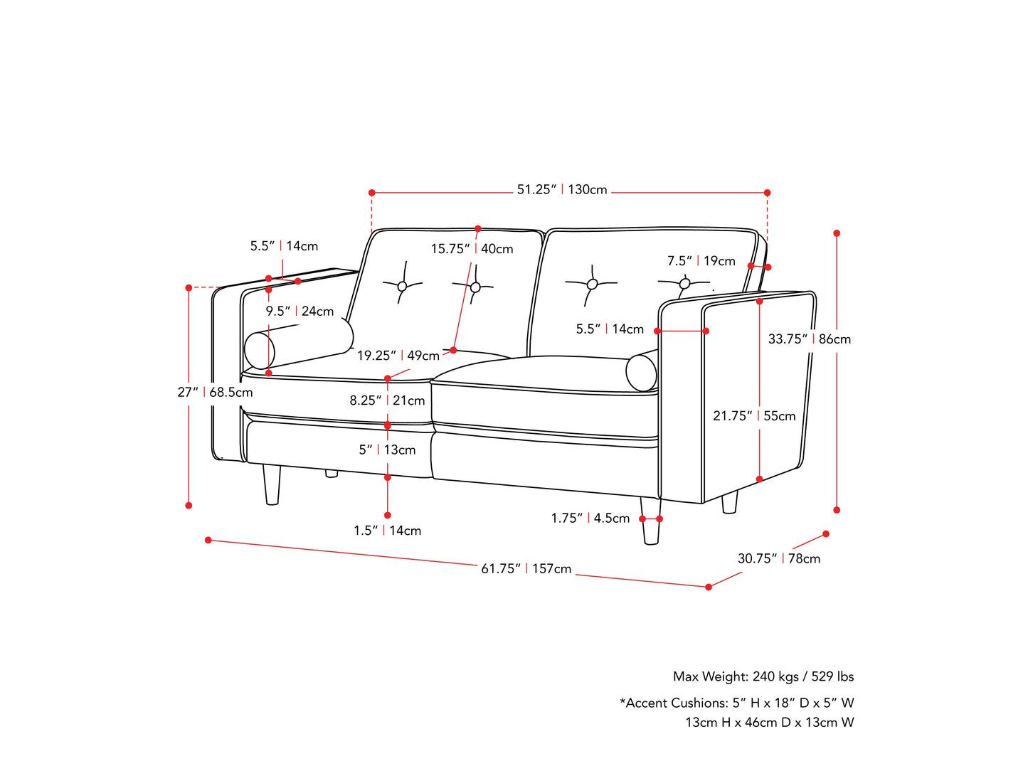 Grey two-seater loveseat sofa with plush cushions, soft fabric upholstery, and modern wooden legs, perfect for small living rooms or apartments.
