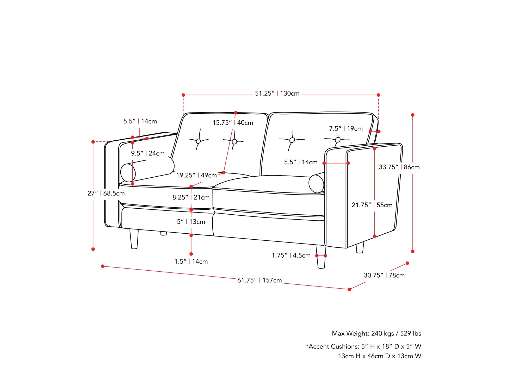 Grey two-seater loveseat sofa with plush cushions, soft fabric upholstery, and modern wooden legs, perfect for small living rooms or apartments.