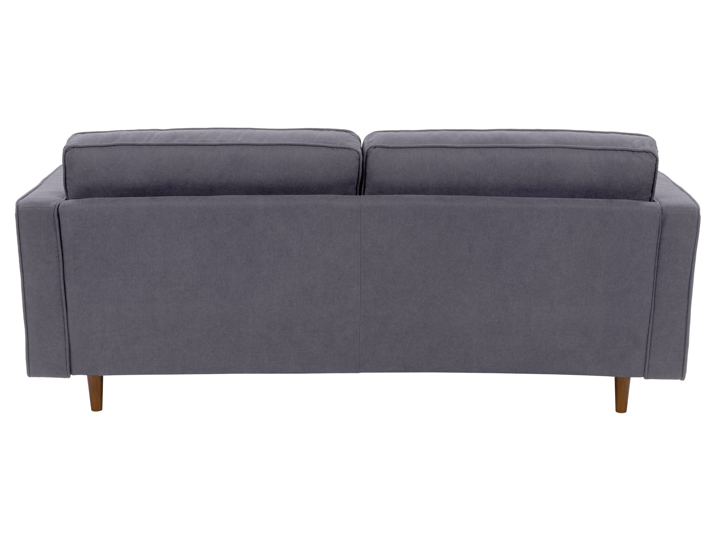 Three-seater grey fabric sofa with plush cushions, modern design, and sleek metal legs, perfect for contemporary living rooms.