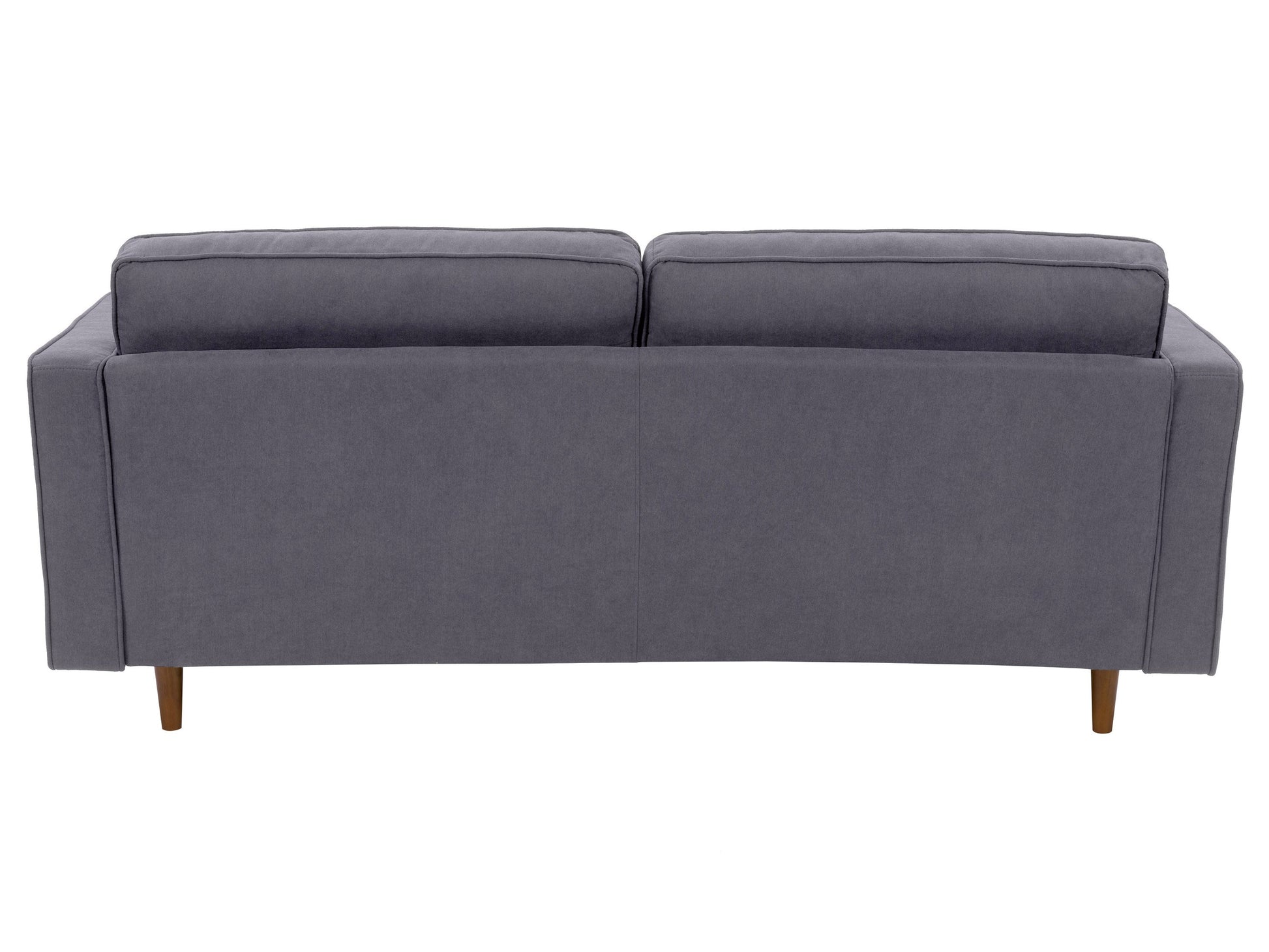 Three-seater grey fabric sofa with plush cushions, modern design, and sleek metal legs, perfect for contemporary living rooms.