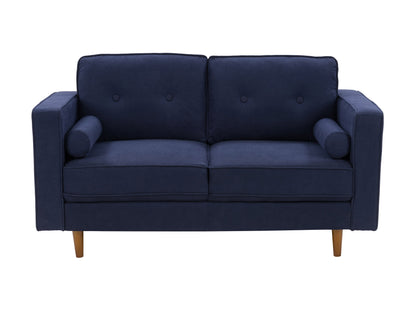 Navy blue 2 seater loveseat sofa with plush cushions, sleek wooden legs, and soft, textured fabric upholstery. Ideal for small living rooms or cozy spaces, offering comfort and style in a compact design.