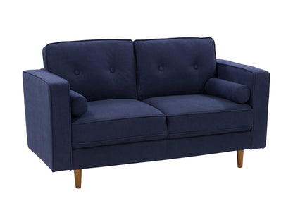 Navy blue 2 seater loveseat sofa with plush cushions, sleek wooden legs, and soft, textured fabric upholstery. Ideal for small living rooms or cozy spaces, offering comfort and style in a compact design.