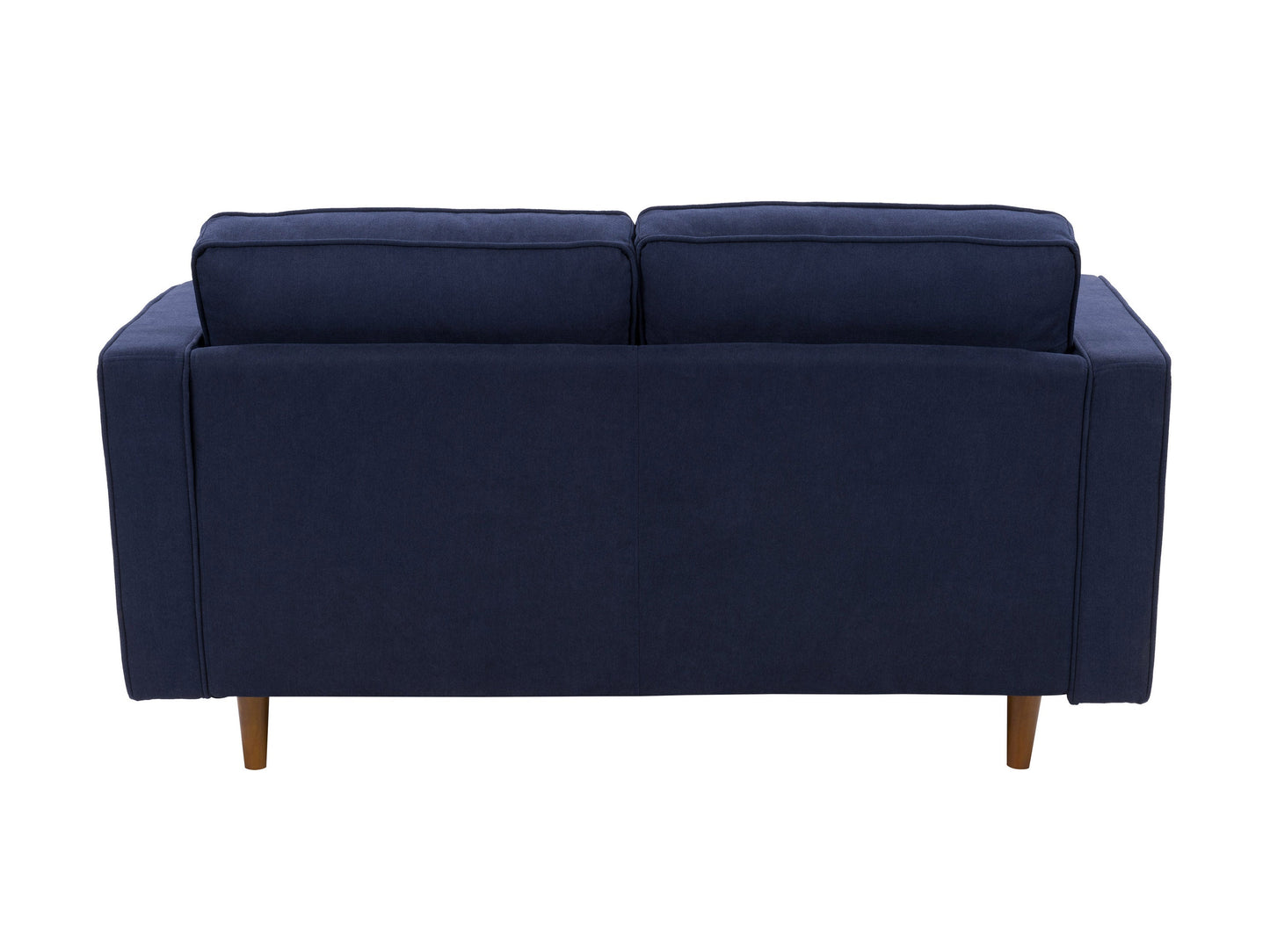 Navy blue 2 seater loveseat sofa with plush cushions, sleek wooden legs, and soft, textured fabric upholstery. Ideal for small living rooms or cozy spaces, offering comfort and style in a compact design.