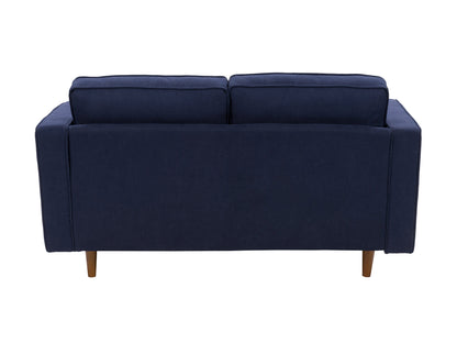 Navy blue 2 seater loveseat sofa with plush cushions, sleek wooden legs, and soft, textured fabric upholstery. Ideal for small living rooms or cozy spaces, offering comfort and style in a compact design.