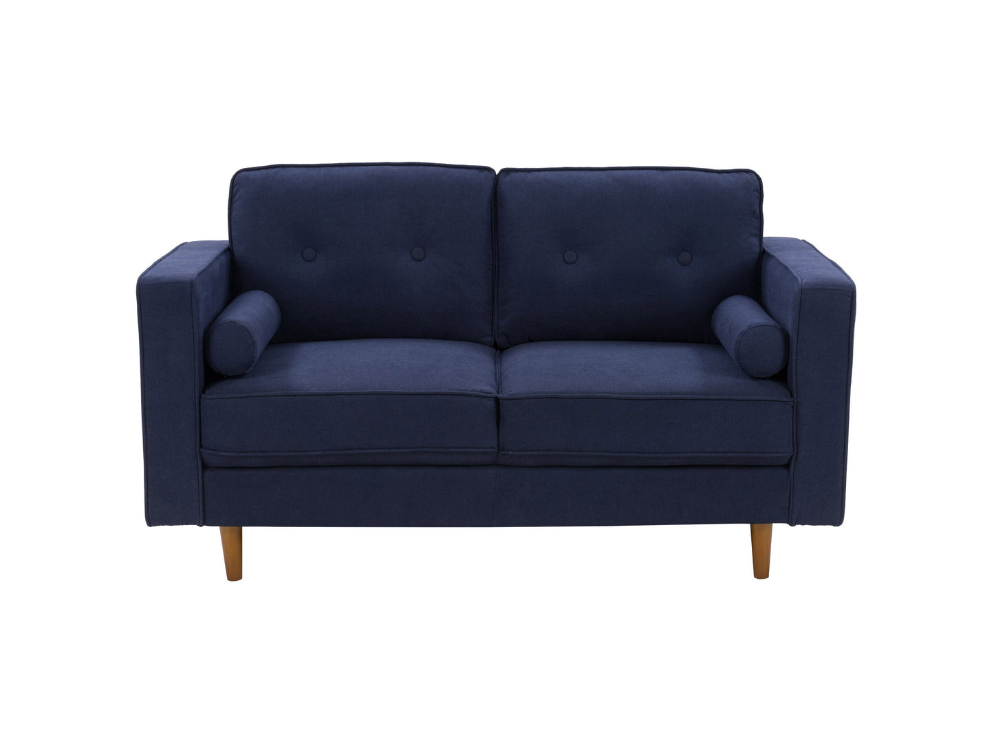 Navy blue 4-piece living room sofa set with plush cushions, sleek wooden legs, and soft fabric upholstery, featuring a modern design perfect for contemporary home decor and comfortable seating.