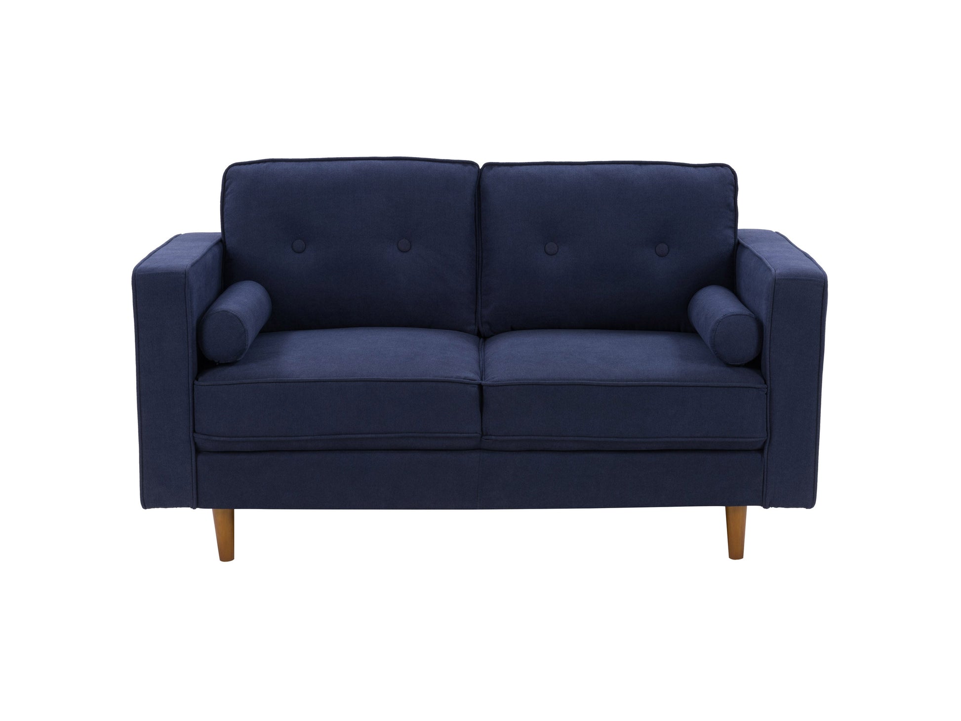 Navy blue 4-piece living room sofa set with plush cushions, sleek wooden legs, and soft fabric upholstery, featuring a modern design perfect for contemporary home decor and comfortable seating.