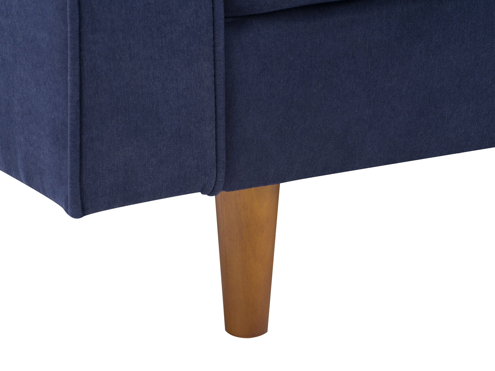 Navy blue sofa and chair set with plush cushions, wooden legs, and soft velvet upholstery, ideal for modern living rooms.