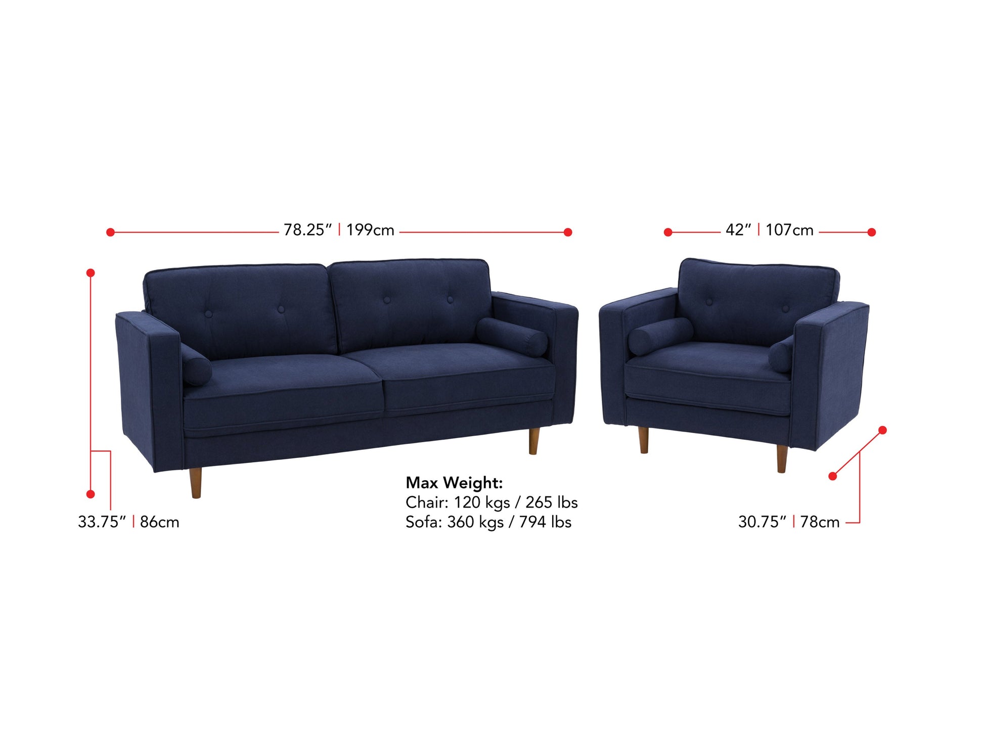 Sofa and Chair Set, piece Mid Century Modern Couch – CorLiving