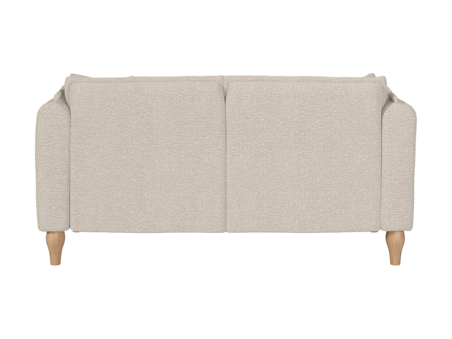 Modern boucle loveseat in cream, featuring soft textured fabric, sleek wooden legs, and plush cushioning for comfort and style, perfect for contemporary living rooms or cozy reading nooks.