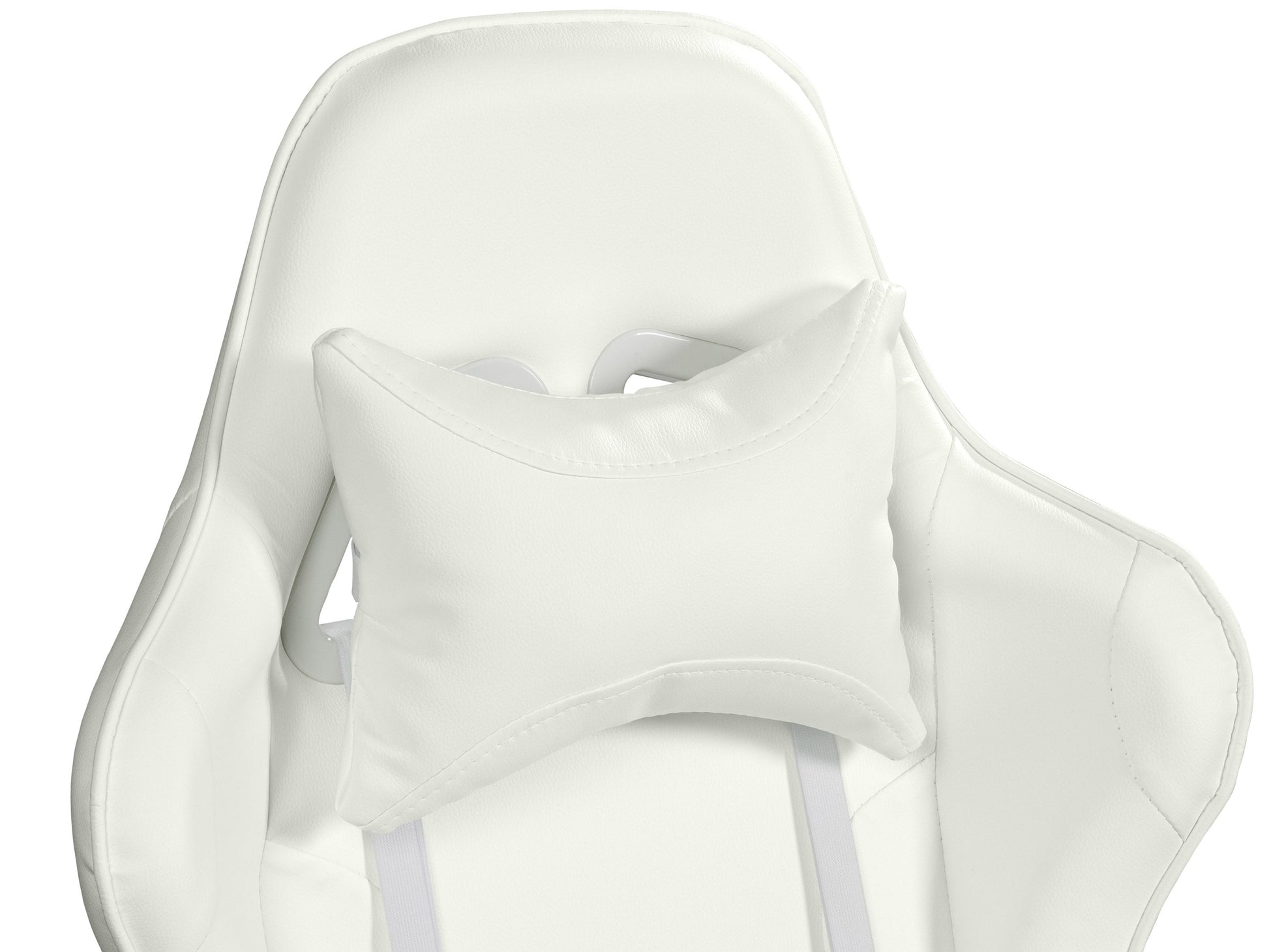 Ergonomic white reclining gaming chair with padded armrests, adjustable headrest, lumbar support, and durable faux leather upholstery, designed for comfort during extended gaming sessions.