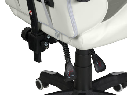 Black reclining gaming chair with ergonomic design, padded armrests, high-density foam seat, adjustable headrest, and lumbar support. Ideal for gamers seeking comfort and style.