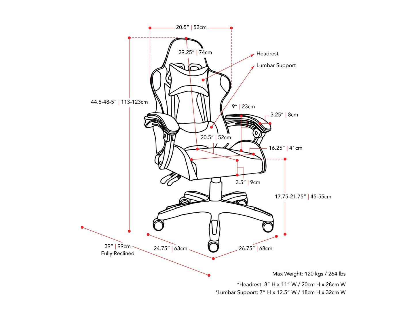 Ergonomic white reclining gaming chair with padded armrests, adjustable headrest, lumbar support, and durable faux leather upholstery, designed for comfort during extended gaming sessions.