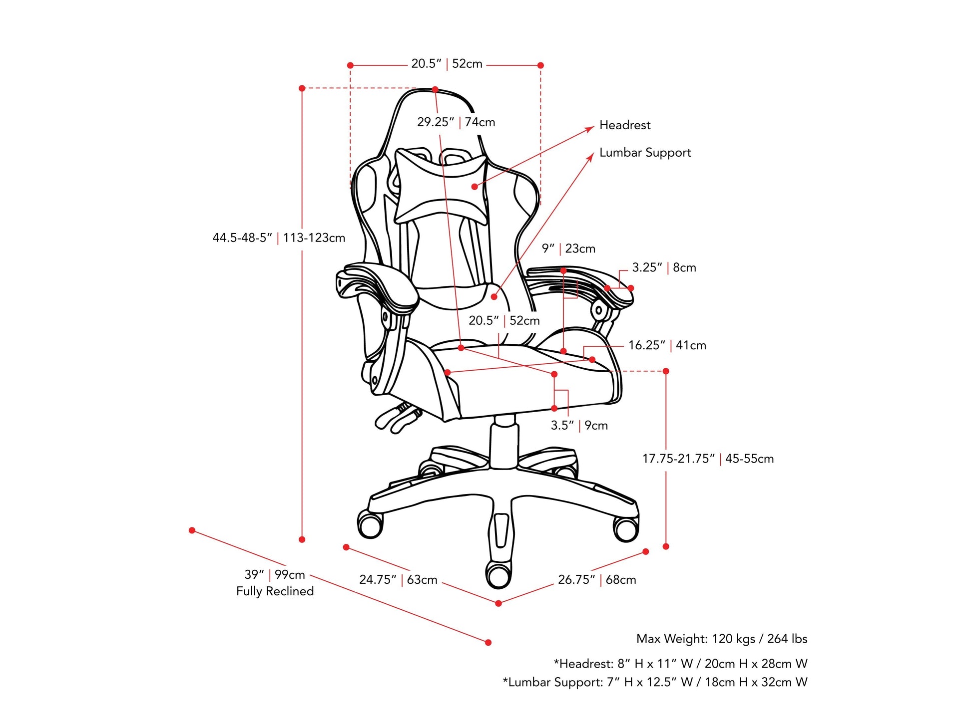 Ergonomic white reclining gaming chair with padded armrests, adjustable headrest, lumbar support, and durable faux leather upholstery, designed for comfort during extended gaming sessions.