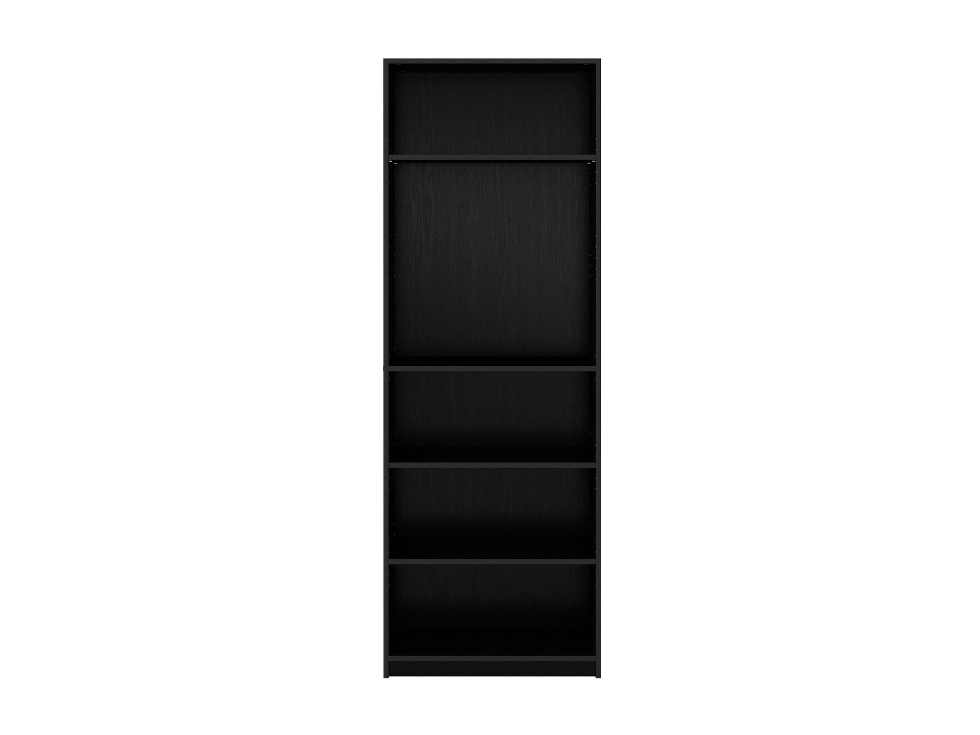 5-tier black bookshelf with sleek metal frame, wooden shelves, and modern industrial design, ideal for home office or living room storage and display.
