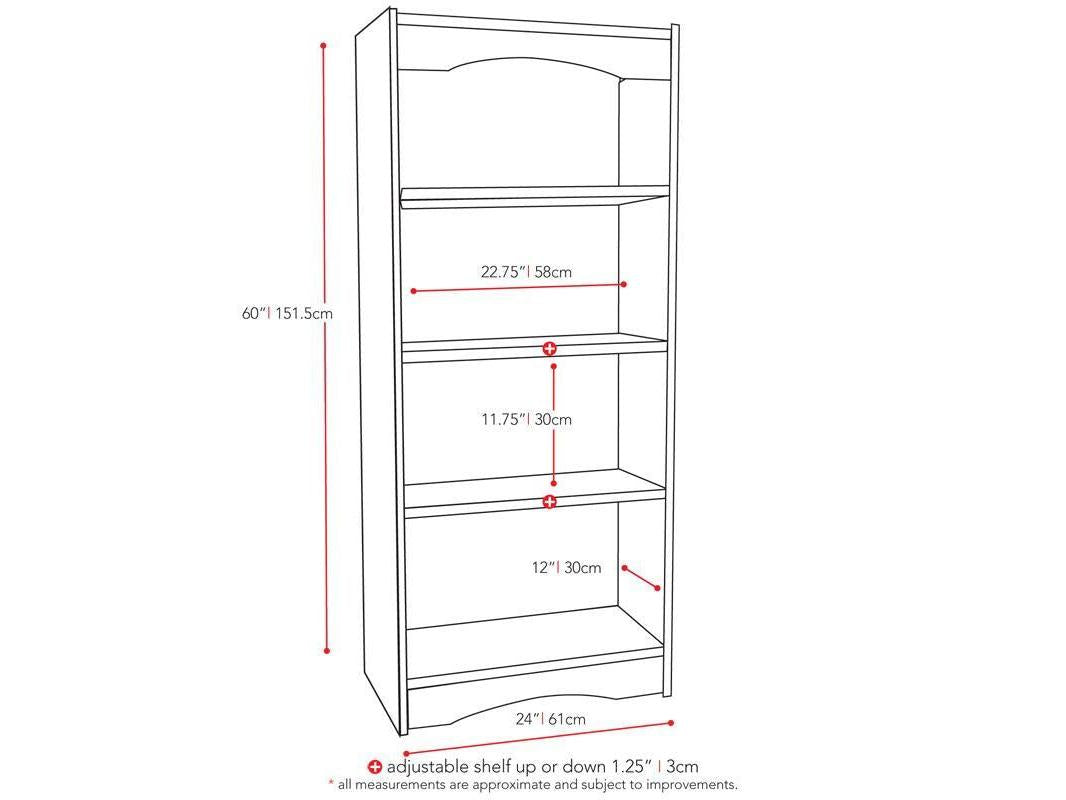 Tall black bookshelf with five shelves, sleek modern design, 60-inch height, sturdy construction, ideal for living room or office organization, holds books, decor, and storage bins.