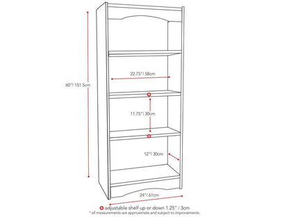 Tall black bookshelf with five shelves, sleek modern design, 60-inch height, sturdy construction, ideal for living room or office organization, holds books, decor, and storage bins.