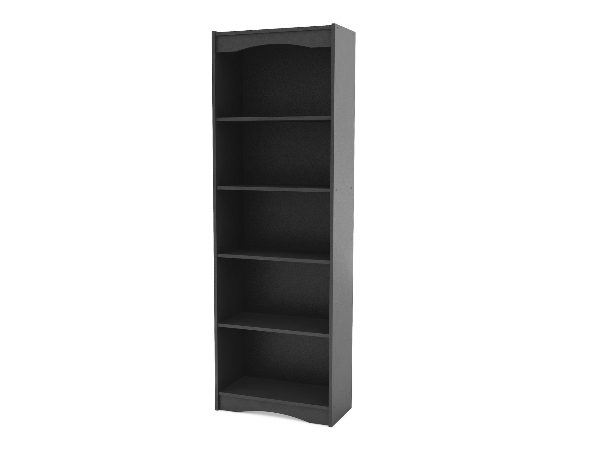 Tall black 72-inch bookshelf with five spacious shelves, sleek modern design, and sturdy wooden construction, ideal for organizing books, decor, and storage items in living rooms or offices.