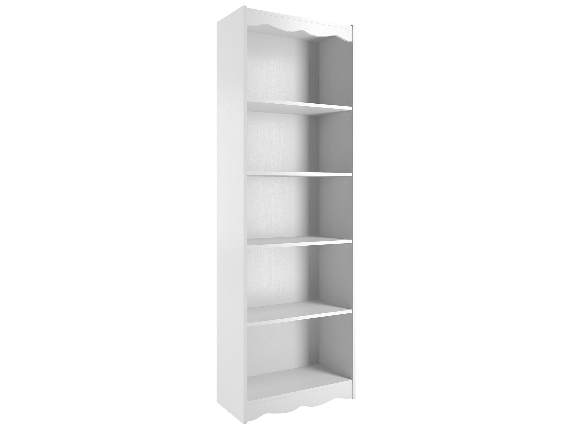 Tall white bookcase, 72 inches high, featuring five spacious shelves for ample storage, smooth white finish for a modern look, sturdy wooden construction, perfect for organizing books, decor, and more.