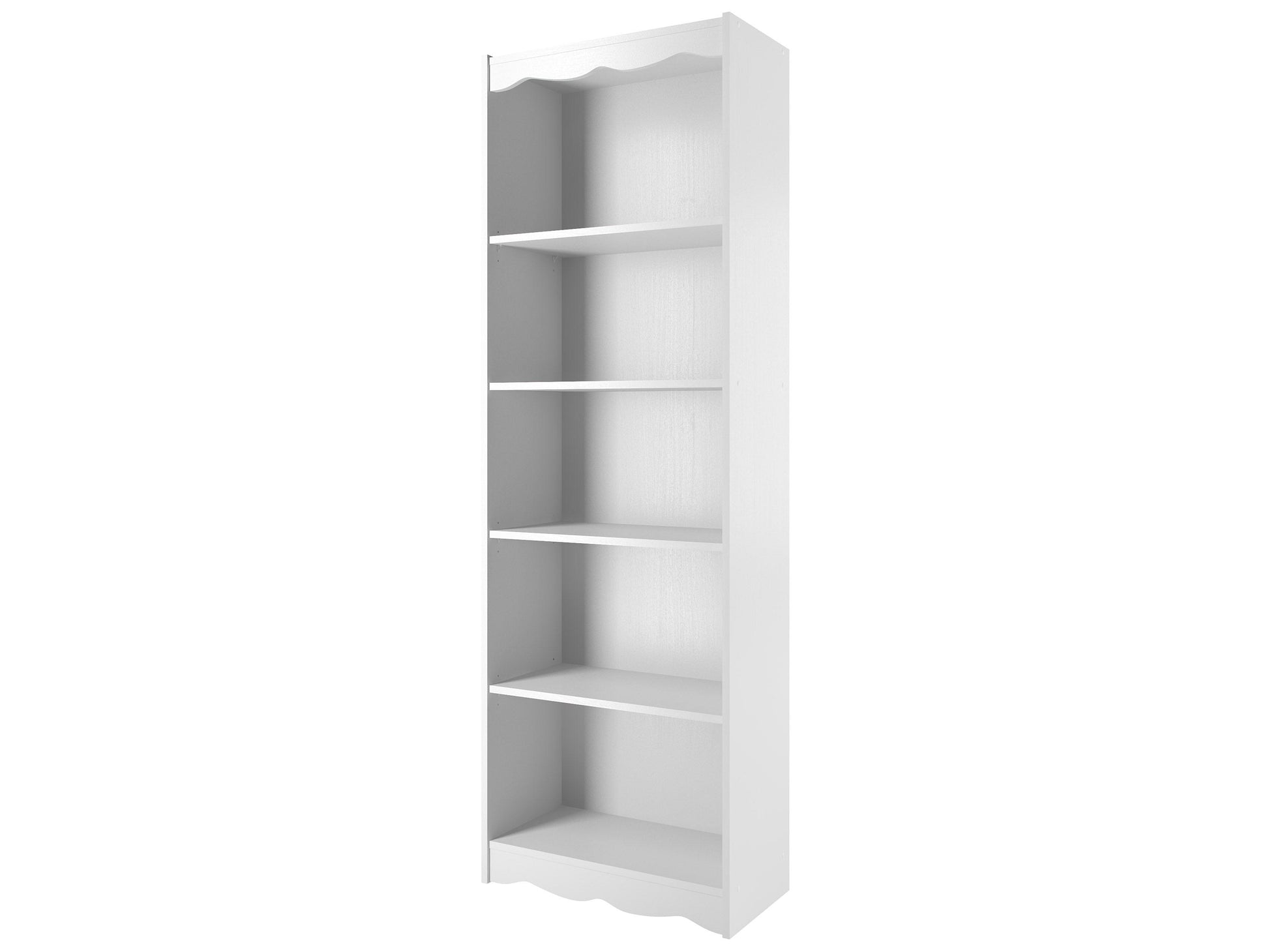 Tall white 72-inch bookshelf with five spacious shelves, featuring a sleek, modern design perfect for organizing books, decor, and storage items in a living room, office, or bedroom.