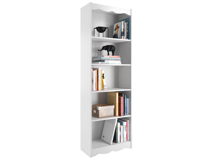 Tall white 72-inch bookshelf with five open shelves, sleek modern design, and sturdy construction, ideal for home or office storage and display.