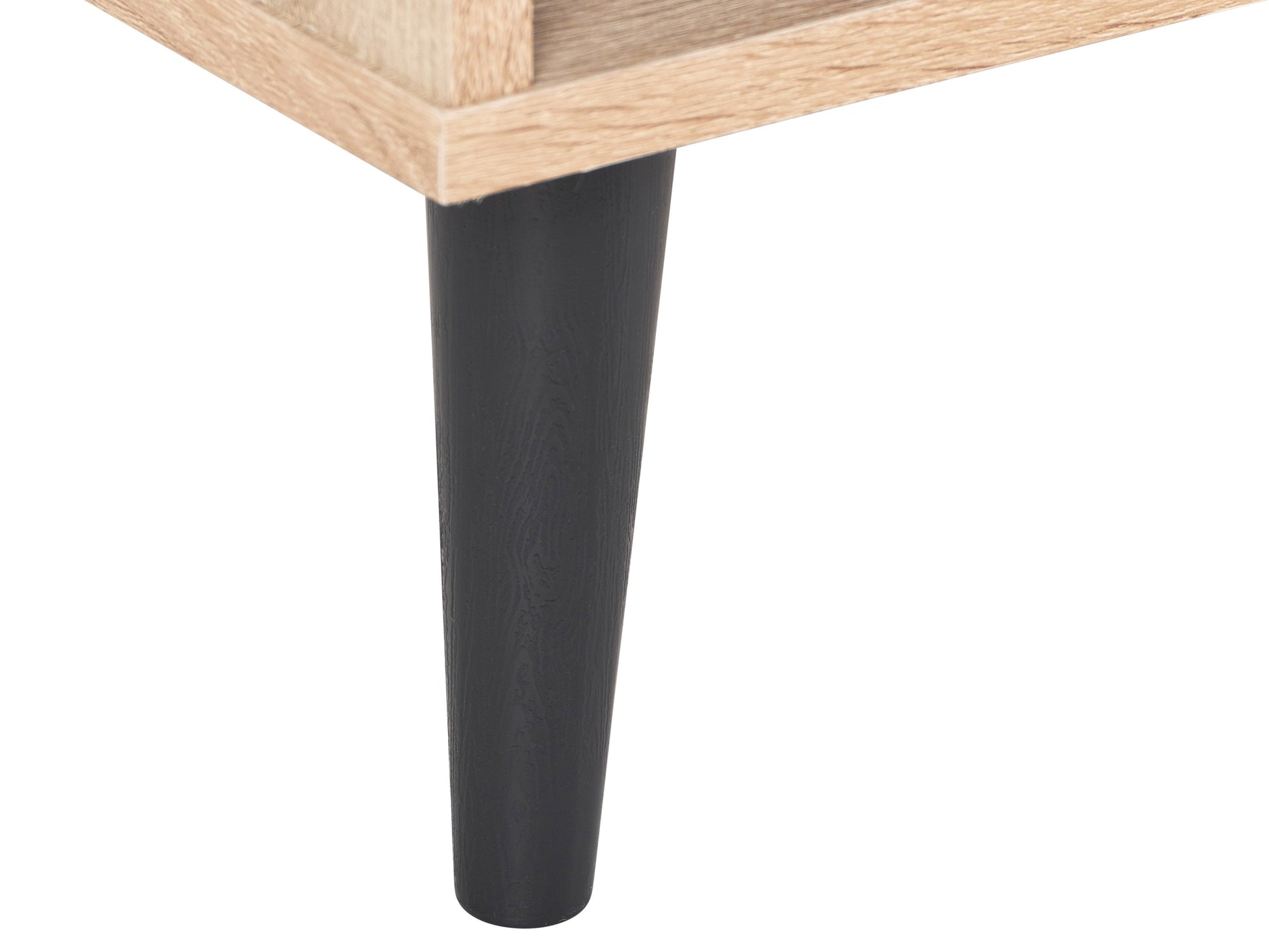 Light wood rectangle coffee table with grey storage shelves, sleek modern design, sturdy legs, and smooth finish; perfect for living room organization and contemporary decor.