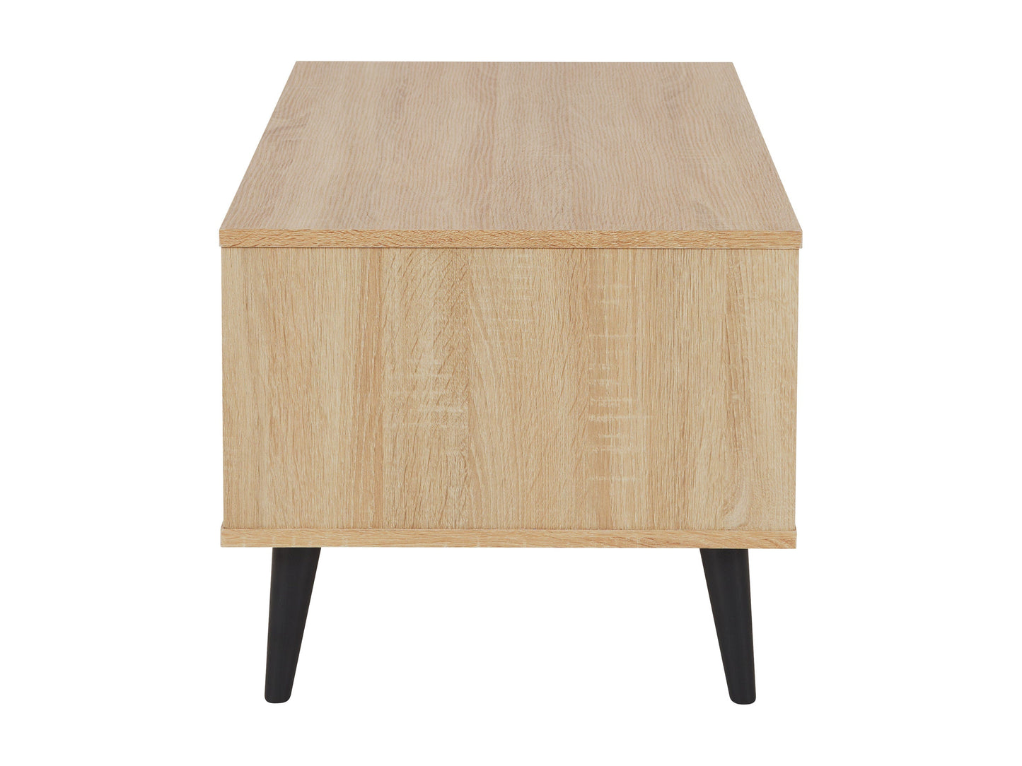 Light wood rectangle coffee table with grey storage shelves, sleek modern design, sturdy legs, and smooth finish; perfect for living room organization and contemporary decor.