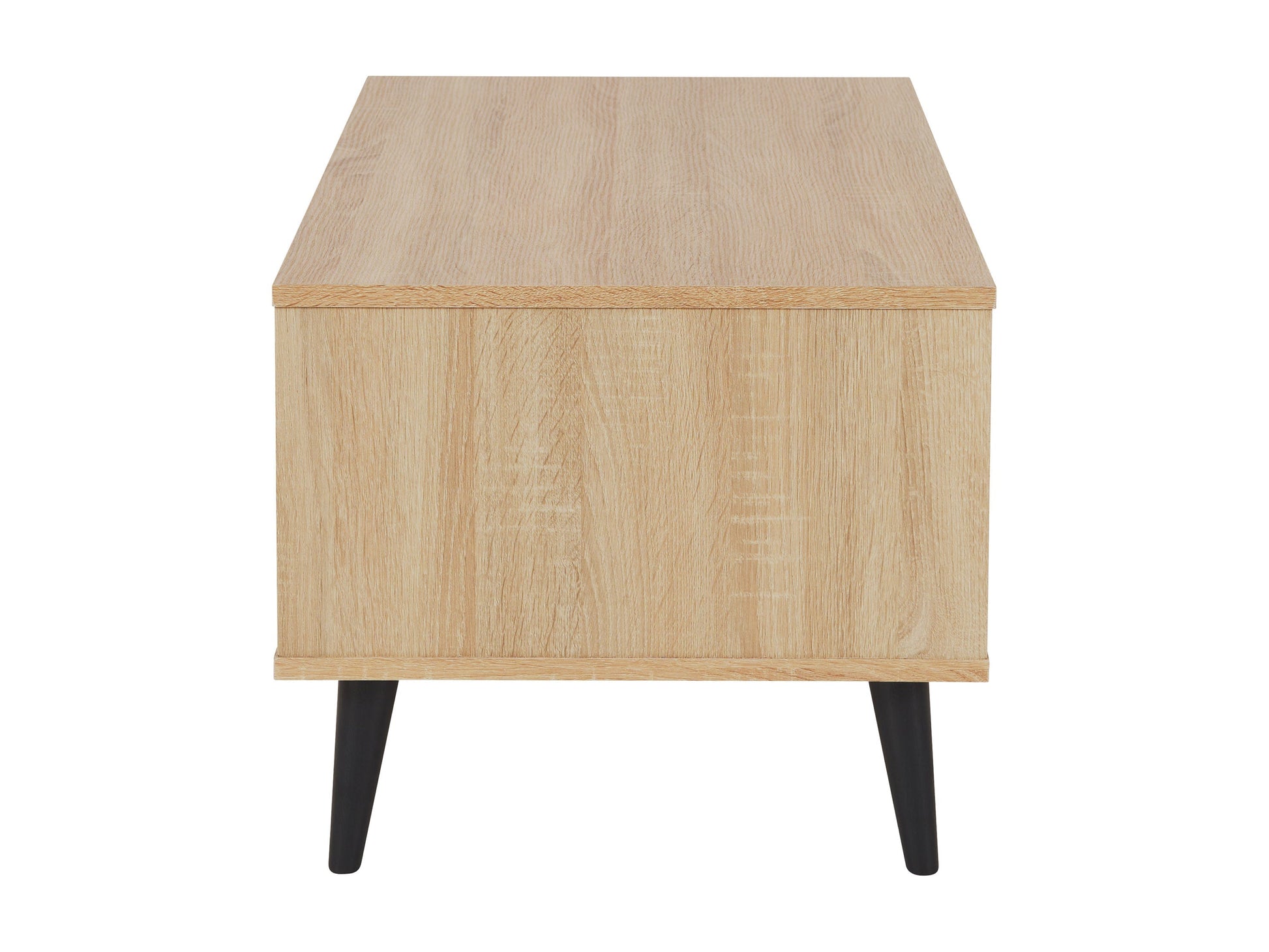 Light wood rectangle coffee table with grey storage shelves, sleek modern design, sturdy legs, and smooth finish; perfect for living room organization and contemporary decor.