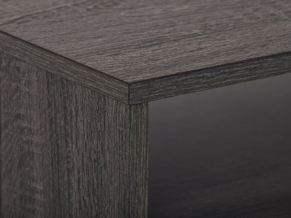 Dark grey rectangle coffee table with storage shelf, featuring a sleek wooden finish and minimalist design. Ideal for modern living rooms, providing ample space for books, decor, and essentials.