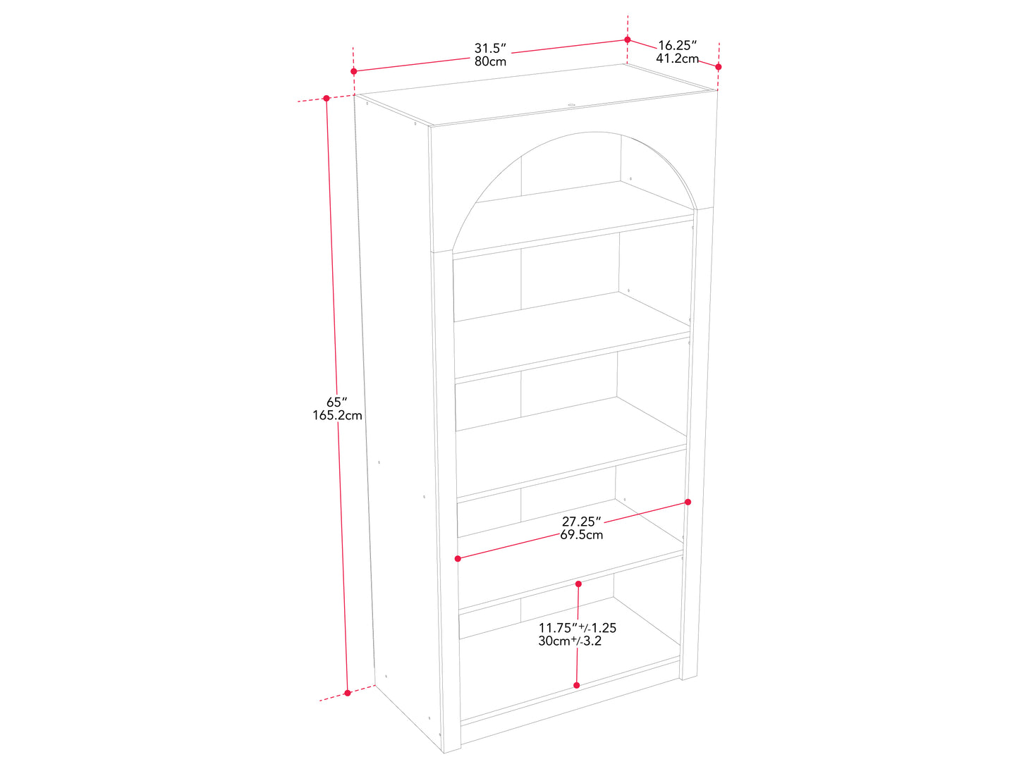 Caldwell Arched Bookcase, White