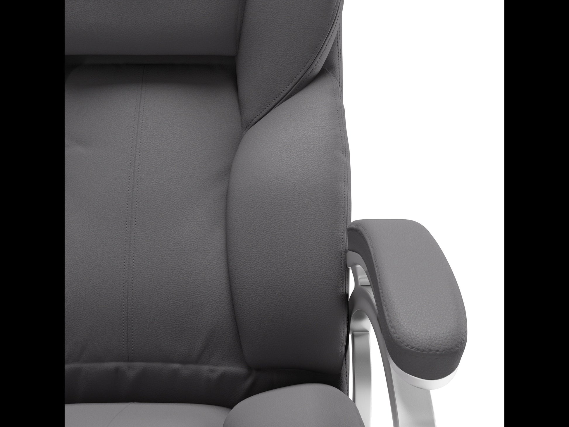 Grey executive office chair with ergonomic design, adjustable height, padded armrests, and breathable mesh back. Ideal for home or office use, this stylish chair combines comfort with modern aesthetics.