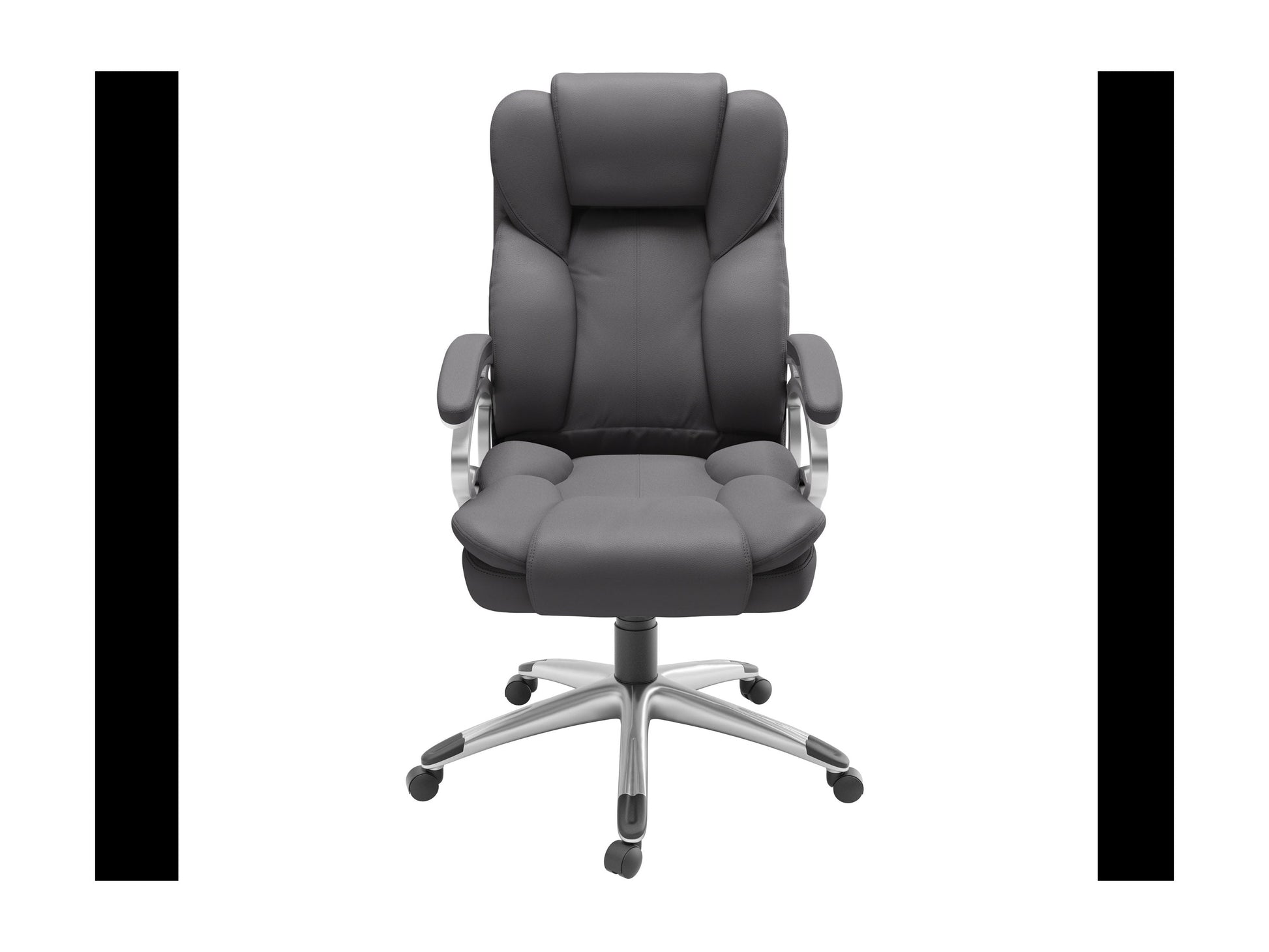 Grey executive office chair with ergonomic design, adjustable height, padded armrests, and breathable mesh back. Ideal for home or office use, this stylish chair combines comfort with modern aesthetics.