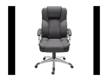 Grey executive office chair with ergonomic design, adjustable height, padded armrests, and breathable mesh back. Ideal for home or office use, this stylish chair combines comfort with modern aesthetics.