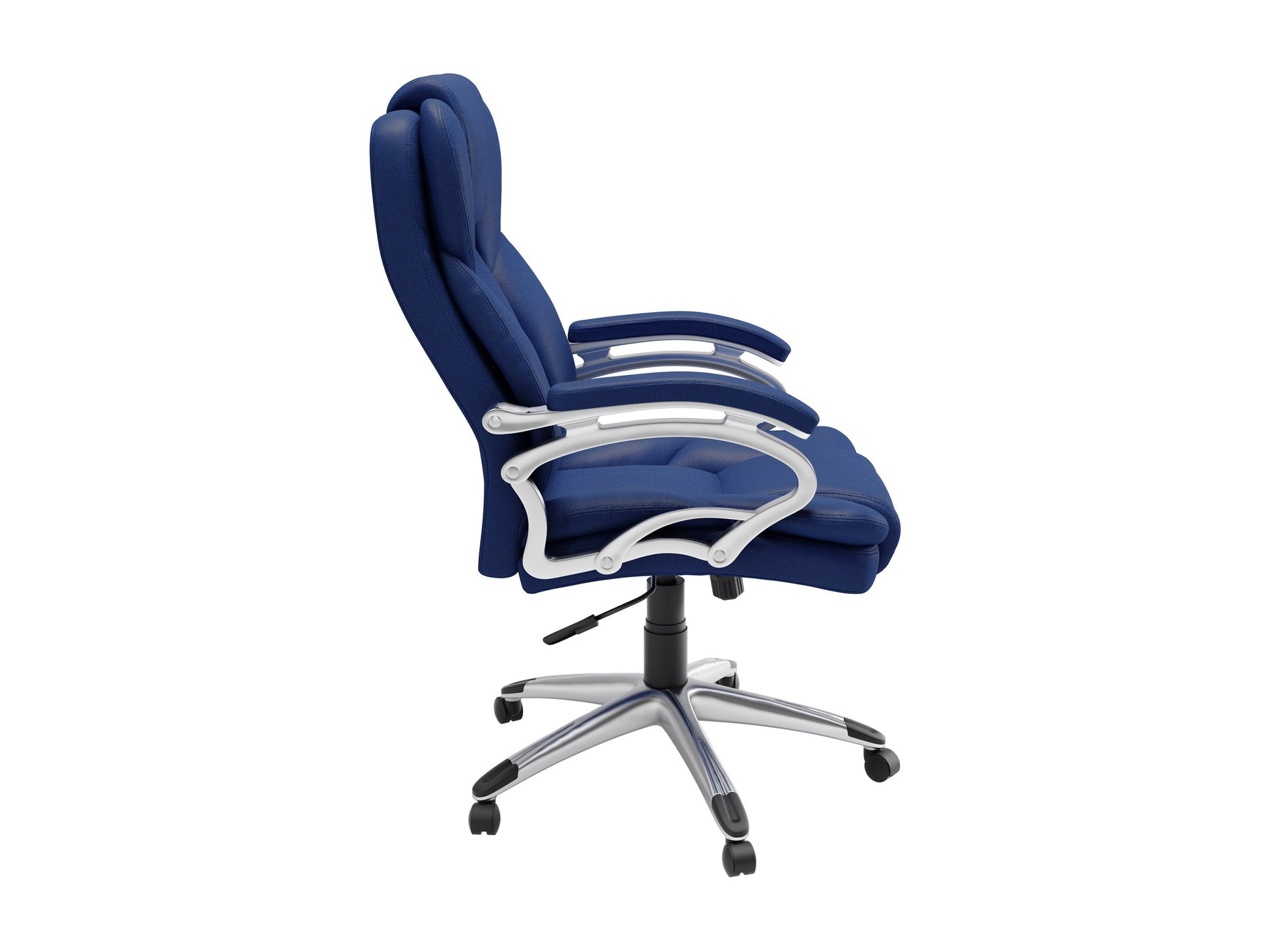 Cobalt blue executive office chair with ergonomic design, adjustable armrests, high back support, breathable mesh fabric, and chrome base. Ideal for modern home offices and professional workspaces.