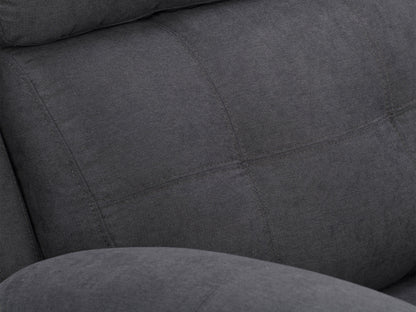 Dark grey extra wide recliner with plush cushions, soft fabric upholstery, and a sturdy metal frame. Ideal for living room comfort, featuring a reclining mechanism and spacious seating for ultimate relaxation.