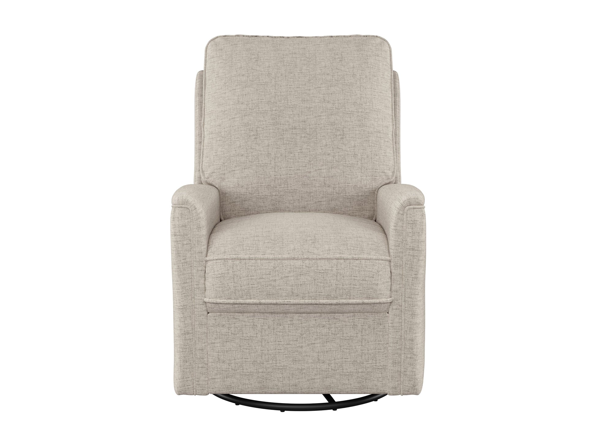 Beige swivel glider recliner chair with plush cushions, smooth fabric, and ergonomic design for comfort and relaxation. Ideal for living rooms or nurseries.